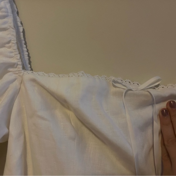 Reformation Malvina Linen Mini Dress White Ivory Puff Sleeve Square Neck 12 NWT - Picture 5 of 15